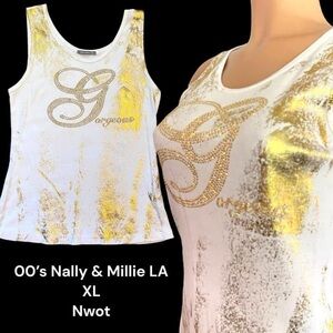 Nally & Millie Women's Gold and White Tank Top